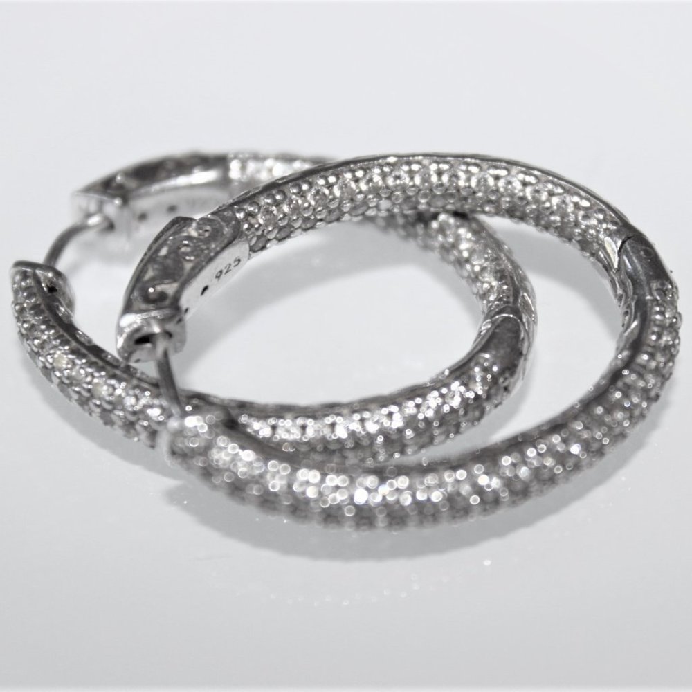 STERLING SIVLER  CRYSTAL ACCENTED HOOP EARRINGS